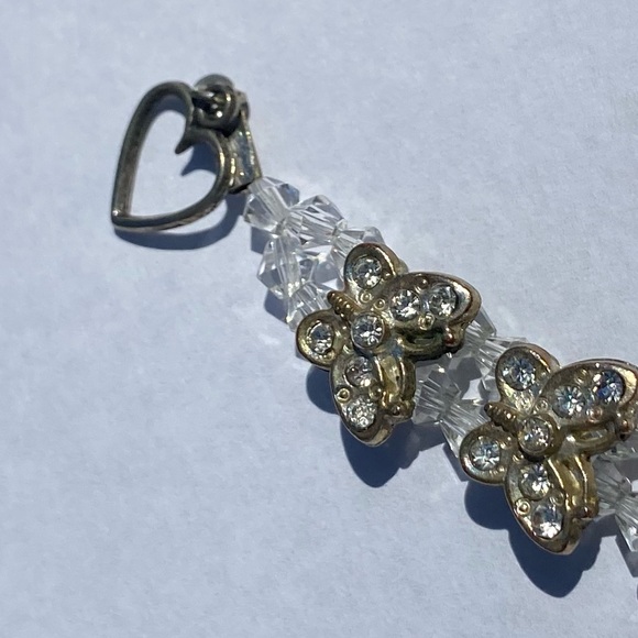 Vintage Rhinestone Butterfly Silver Tone Bracelet With Clasp & Heart - Picture 4 of 7